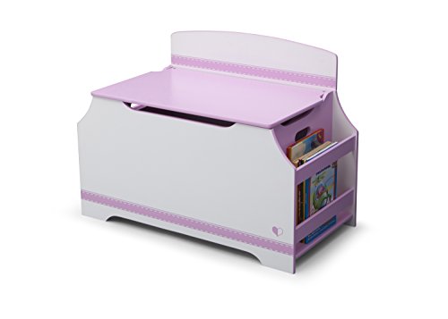 Delta Children Jack & Jill Deluxe Toy Box with Book Rack, Pink/White