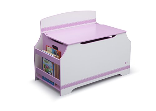 Delta Children Jack & Jill Deluxe Toy Box with Book Rack, Pink/White