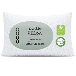 coop home goods toddler pillow for sleeping and travel - premium small memory foam baby pillow for kids with lulltra washable pillowcase - crib & bed - certipur-us/greenguard gold certified (19x13)
