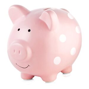 Pearhead Ceramic Piggy Bank, Baby Girl Nursery Décor, Money Bank For Kids, Baby Keepsake, Gift For New And Expecting Parents, Pink Polka Dots