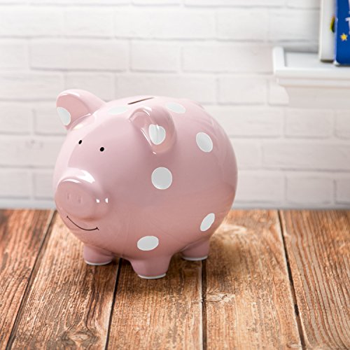 Pearhead Ceramic Piggy Bank, Baby Girl Nursery Décor, Money Bank For Kids, Baby Keepsake, Gift For New And Expecting Parents, Pink Polka Dots