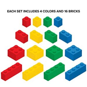 Sunny Decals Lego Inspired Building Blocks Wall Decals - Set of 16 Removable Fabric Kids Wall Stickers, Primary Colors