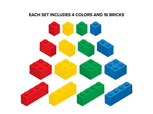 Sunny Decals Lego Inspired Building Blocks Wall Decals - Set of 16 Removable Fabric Kids Wall Stickers, Primary Colors