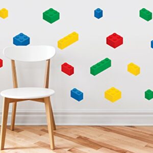 Sunny Decals Lego Inspired Building Blocks Wall Decals - Set of 16 Removable Fabric Kids Wall Stickers, Primary Colors