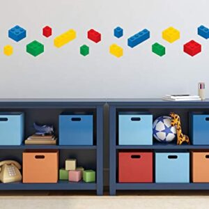 Sunny Decals Lego Inspired Building Blocks Wall Decals - Set of 16 Removable Fabric Kids Wall Stickers, Primary Colors