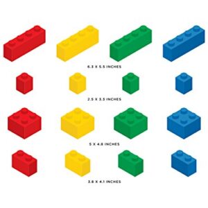 Sunny Decals Lego Inspired Building Blocks Wall Decals - Set of 16 Removable Fabric Kids Wall Stickers, Primary Colors