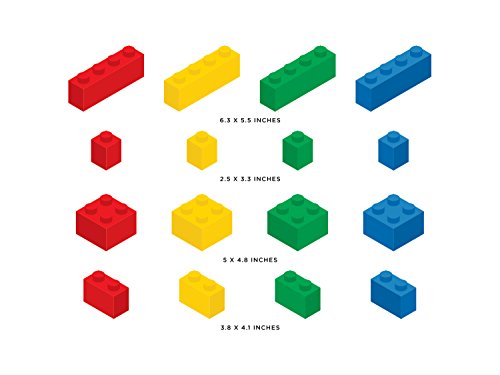 Sunny Decals Lego Inspired Building Blocks Wall Decals - Set of 16 Removable Fabric Kids Wall Stickers, Primary Colors