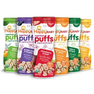 happy baby organic superfood puffs, variety pack, 2.1 ounce (pack of 6)