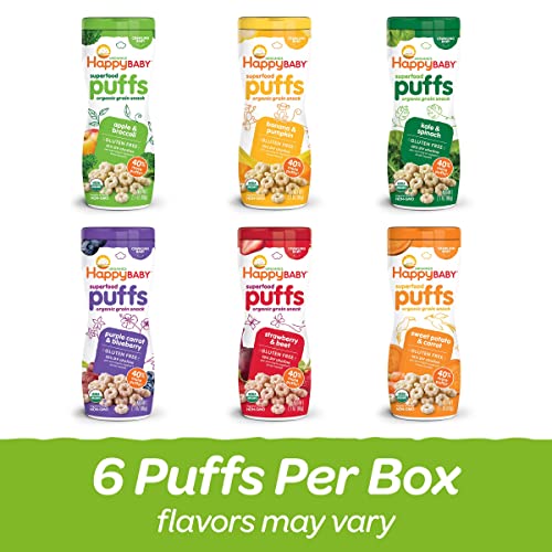 Happy Baby Organic Superfood Puffs, Variety Pack, 2.1 Ounce (Pack of 6)