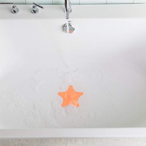 Boon STAR Starfish Shaped Toddler Bath Tub and Sink Drain Cover, Easy to Clean, Orange