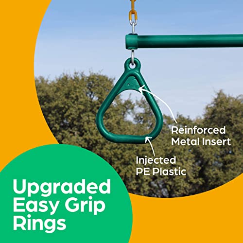 Jungle Gym Kingdom Swing Sets for Backyard, Monkey Bars & Swingset Accessories - Set Includes 18" Trapeze Swing Bar & 48" Heavy Duty Chain with Locking Carabiners - Outdoor Play Equipment (Green)