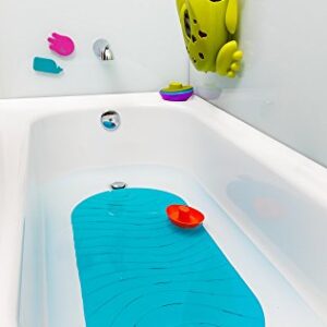 Boon B11192 RIPPLE Textured Non Slip Baby Bath Tub Mat with Hanging Hook and Drain Holes, Blue