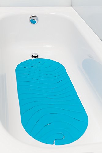 Boon B11192 RIPPLE Textured Non Slip Baby Bath Tub Mat with Hanging Hook and Drain Holes, Blue