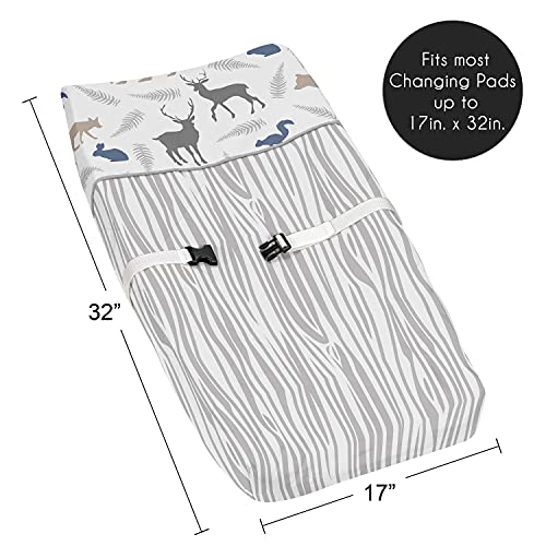Sweet Jojo Designs Baby Changing Pad Cover for Blue Grey and White Woodland Animals Collection