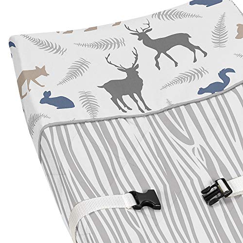 Sweet Jojo Designs Baby Changing Pad Cover for Blue Grey and White Woodland Animals Collection