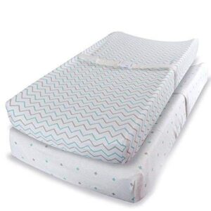 baby changing pad covers - 2 pack - for boys girls neutral - soft jersey knit cotton (blue/grey) baby changing table cover by ziggy baby