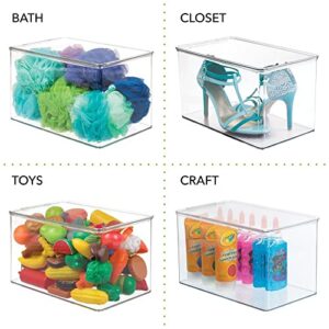 mDesign Plastic Stackable Toy Storage Bin Container Box, Hinge Lid for Organizing Living Room, Play Room, Bedroom, Nursery, Hold Blocks, Puzzles, Books, Lumiere Collection, Clear