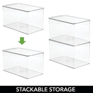 mDesign Plastic Stackable Toy Storage Bin Container Box, Hinge Lid for Organizing Living Room, Play Room, Bedroom, Nursery, Hold Blocks, Puzzles, Books, Lumiere Collection, Clear