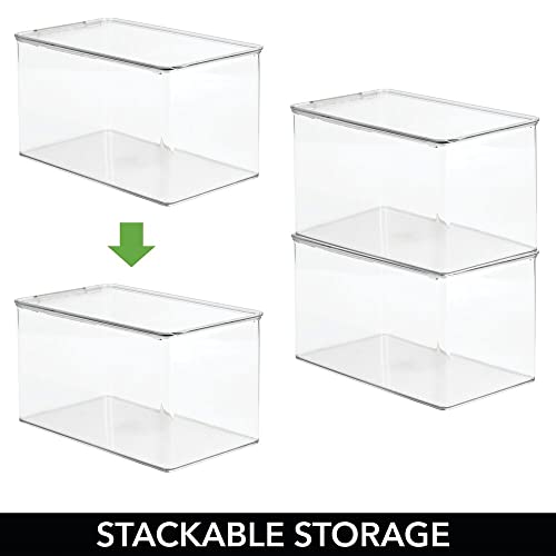 mDesign Plastic Stackable Toy Storage Bin Container Box, Hinge Lid for Organizing Living Room, Play Room, Bedroom, Nursery, Hold Blocks, Puzzles, Books, Lumiere Collection, Clear