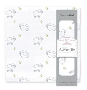 swaddledesigns cotton muslin swaddle blanket, receiving blanket for boys & girls, best shower gift, 46x46 inches, little lambs, sterling
