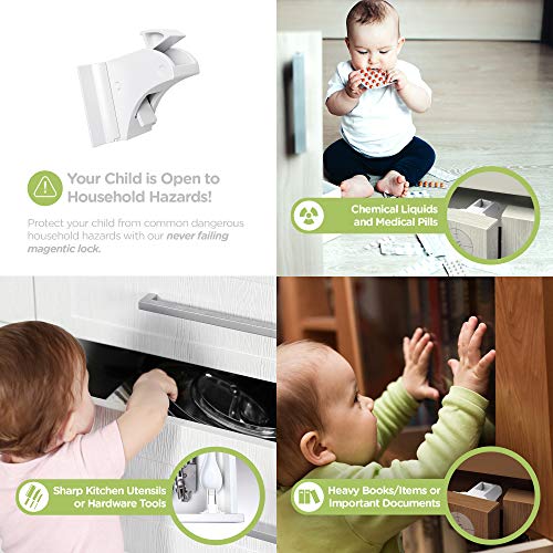 Magnetic Cabinet Locks (12-Pack 2 Keys) Baby Proofing & Child Safety by Skyla Homes - The Safest, Quickest and Easiest Multi-Purpose 3M Adhesive Child Proof Latches, No Screws or Tools Needed