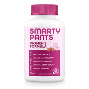 smartypants women's formula gummy vitamins: gluten free, multivitamin, coq10, folate (methylfolate), vitamin k2, vitamin d3, biotin, b12, omega 3 dha/epa fish oil, 180 count (30 day supply)