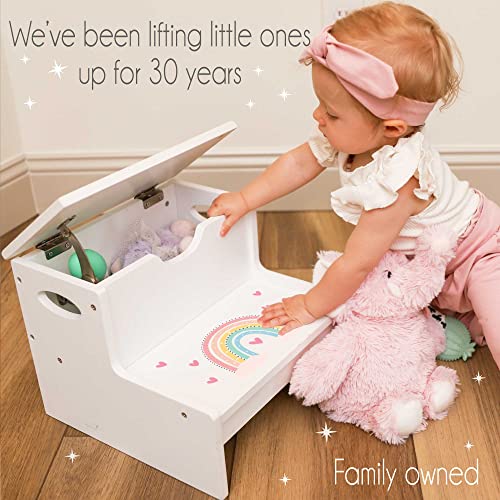 Personalized Bright Butterflies Garland White Childrens Step Stool with Storage