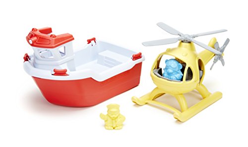 Green Toys Rescue Boat with Helicopter Red, 1 EA