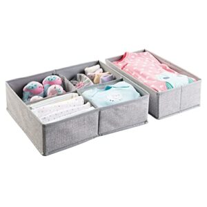 mdesign soft fabric dresser drawer and closet storage organizer set for child/kids room, nursery, playroom - 2 pieces, 5 compartments - textured print - gray