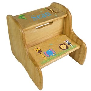 personalized wooden jungle animals boy step stool