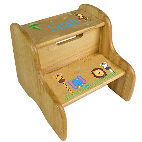 Personalized Wooden Jungle Animals Boy Step Stool