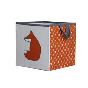 bacati playful foxs storage box, orange/grey, small
