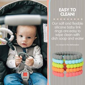 Chewbeads - Silicone Baby Links, Multi Use Baby Toy Rings - Attach Toys & Teethers to Stroller, Car Seat & More - Medical Grade Silicone, BPA Free & Phthalate Free - Includes 5 Colorful Baby Rings