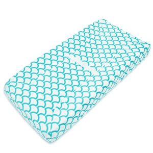 tl care heavenly soft chenille fitted contoured changing pad cover, aqua sea wave, for boys and girls