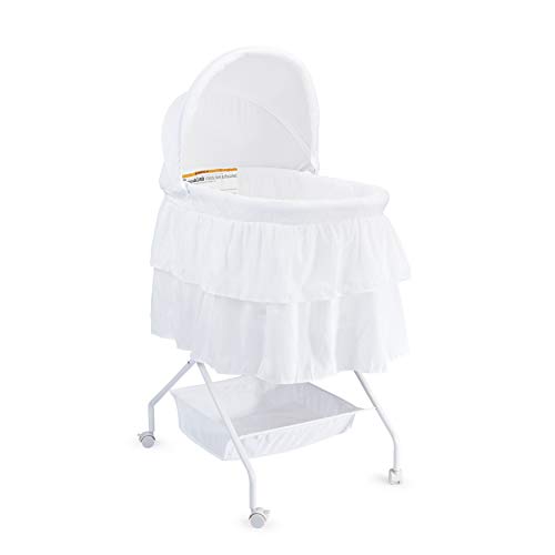 Big Oshi Madison Newborn Baby Bassinet - Bassinet for Boys or Girls - Perfect for Indoor Bedside Napping – Removable Canopy Cover – Includes Mattress Pad and Sheet, White