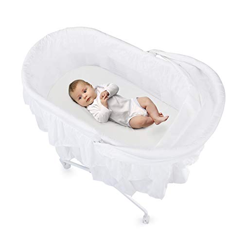 Big Oshi Madison Newborn Baby Bassinet - Bassinet for Boys or Girls - Perfect for Indoor Bedside Napping – Removable Canopy Cover – Includes Mattress Pad and Sheet, White