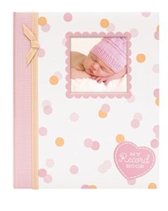 lil peach first 5 years baby memory book, baby girl keepsake book, milestone and photo journal, pink & peach confetti polka dots