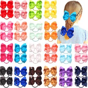 40pcs 4.5 inches boutique pops hair bows elastic hair ties grosgrain ribbon big cheer bow ponytail holder rubber hair bands for girls toddlers kids teens in pairs