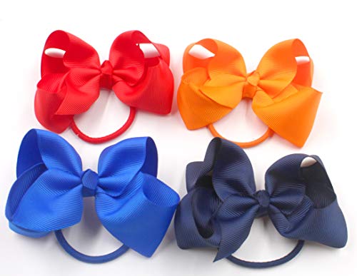 40Pcs 4.5 Inches Boutique Pops Hair Bows Elastic Hair Ties Grosgrain Ribbon Big Cheer Bow Ponytail Holder Rubber Hair Bands for Girls Toddlers Kids Teens In Pairs