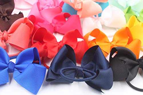 40Pcs 4.5 Inches Boutique Pops Hair Bows Elastic Hair Ties Grosgrain Ribbon Big Cheer Bow Ponytail Holder Rubber Hair Bands for Girls Toddlers Kids Teens In Pairs