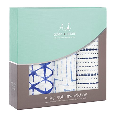 aden + anais Silky Soft Swaddle Blanket,100% Bamboo Viscose Muslin Blankets for Girls & Boys, Baby Receiving Swaddles, Ideal Newborn & Infant Swaddling Set, 3 Pack, Indigo Shibori