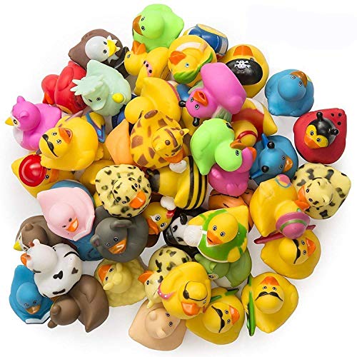 Kicko Assorted Rubber Ducks in Bulk - 50 Pack - 2 Inches - for Kids, Sensory Play, Stress Relief, Stocking Stuffers, Classroom Prizes, Decorations, Supplies, Holidays, Pinata Filler, and Rewards