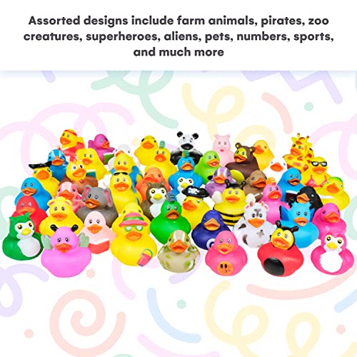 Kicko Assorted Rubber Ducks in Bulk - 50 Pack - 2 Inches - for Kids, Sensory Play, Stress Relief, Stocking Stuffers, Classroom Prizes, Decorations, Supplies, Holidays, Pinata Filler, and Rewards