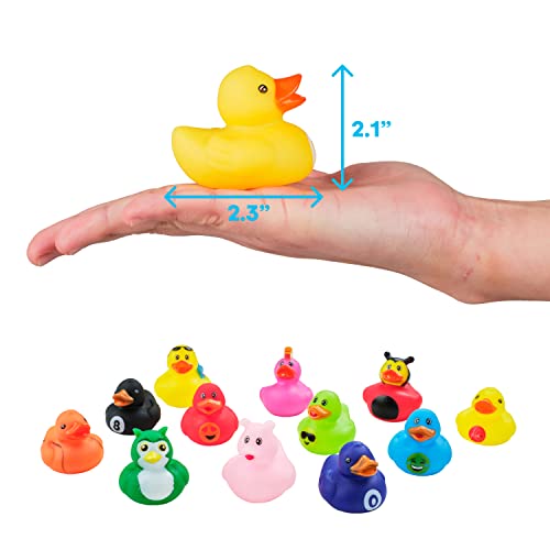 Kicko Assorted Rubber Ducks in Bulk - 50 Pack - 2 Inches - for Kids, Sensory Play, Stress Relief, Stocking Stuffers, Classroom Prizes, Decorations, Supplies, Holidays, Pinata Filler, and Rewards