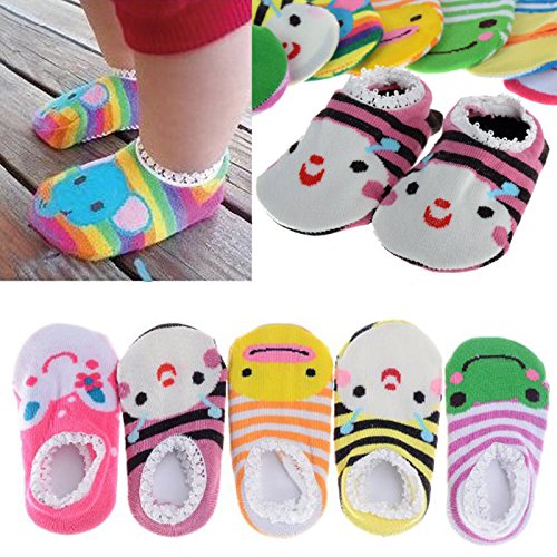 Fly love 5 Pairs Baby Toddler Newborn Infant Stripes Anti Slip Non Skid Socks No-Show Crew Boat Cotton Slipper Sock