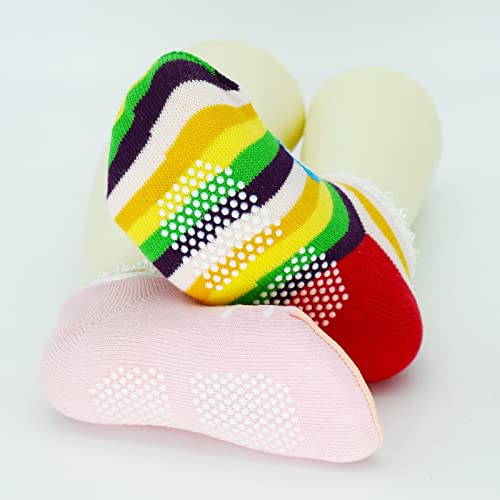 Fly love 5 Pairs Baby Toddler Newborn Infant Stripes Anti Slip Non Skid Socks No-Show Crew Boat Cotton Slipper Sock