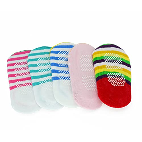 Fly love 5 Pairs Baby Toddler Newborn Infant Stripes Anti Slip Non Skid Socks No-Show Crew Boat Cotton Slipper Sock