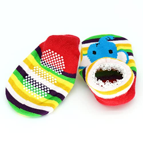 Fly love 5 Pairs Baby Toddler Newborn Infant Stripes Anti Slip Non Skid Socks No-Show Crew Boat Cotton Slipper Sock