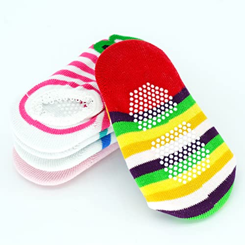 Fly love 5 Pairs Baby Toddler Newborn Infant Stripes Anti Slip Non Skid Socks No-Show Crew Boat Cotton Slipper Sock