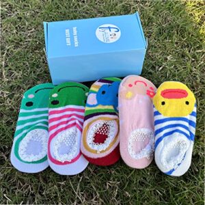 Fly love 5 Pairs Baby Toddler Newborn Infant Stripes Anti Slip Non Skid Socks No-Show Crew Boat Cotton Slipper Sock